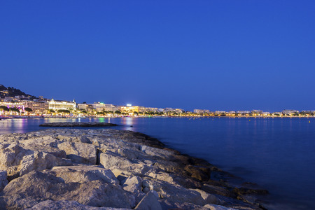 View on Cannes on French Riviera in the eveningの写真素材