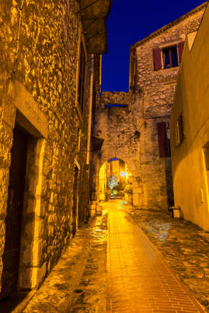 Narrow cobbled street in La Turbie in Franceの写真素材