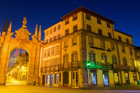Arch of the New Gate in Braga in Portugal during Christmas