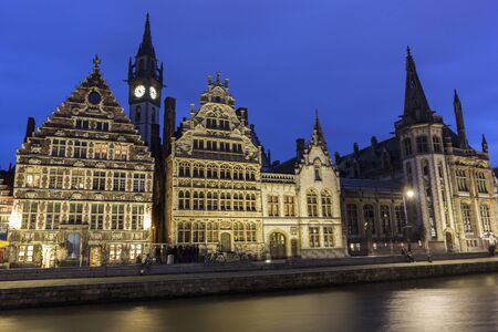 Buildings along the Leie river in the city of Ghent in Belgiumの写真素材