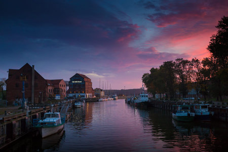 Sunset in the Klaipeda port, Lithuania.