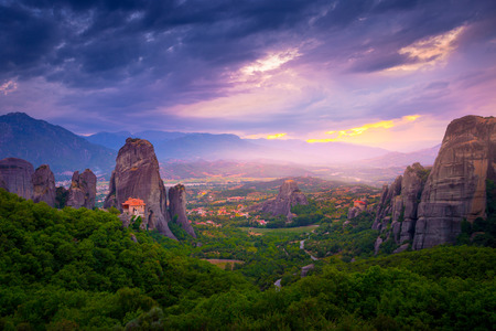 Mountain scenery with Meteora rocks and Monastery, landscape place of monasteries on the rock.の写真素材