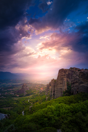 Mountain scenery with Meteora rocks and Monastery, landscape place of monasteries on the rock.の写真素材