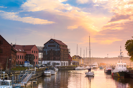Lithuania, Klaipeda at night. Old Town and Dane river.の写真素材