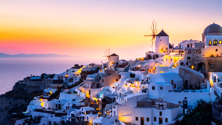 View of Oia the most beautiful village of Santorini island.の写真素材