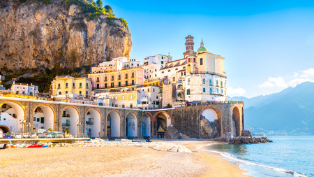 Amalfi cityscape on coast line of mediterranean sea, Italyの写真素材