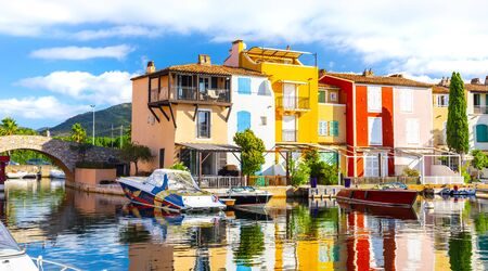 View Of Colorful Houses And Boats In Port Grimaud During Summer Day-Port Grimaudの写真素材