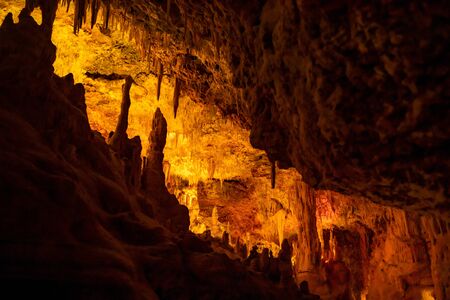 Formations of stalactites and stalagmites in a cave. Mallorca, Spainの写真素材
