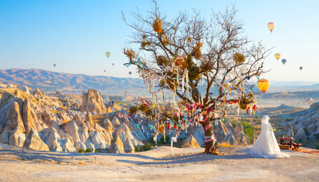 Panoramic view of Love valley near Goreme village, Cappadocia, Turkeyの写真素材