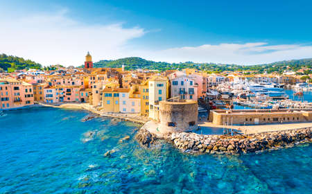 View of the city of Saint-Tropez, Provence, Cote d Azur, a popular destination for travel in Europeの写真素材