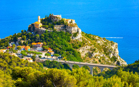 View of mountain top village Eze in Provence, France.
