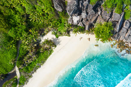 Grand Anse - one of the most beautiful beach of Seychelles. La Digue Island, Seychellesの写真素材