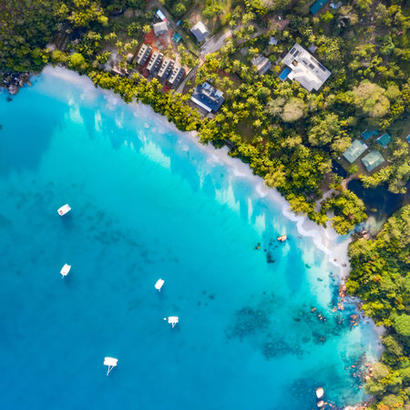 Aerial view of Anse Lazio beach, Praslin, Seychelles