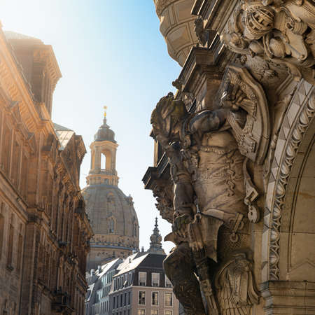 Sculpture of a statue of a warrior at the George Gate or Georgentor. Dresden, Germanyの写真素材