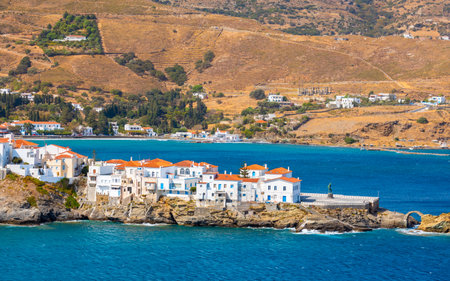 View of Chora town on the beautiful Andros island in Cyclades, Greece, Europeの写真素材