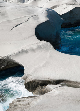 White chalk cliffs in Sarakiniko, Milos island, Cyclades, Greeceの写真素材