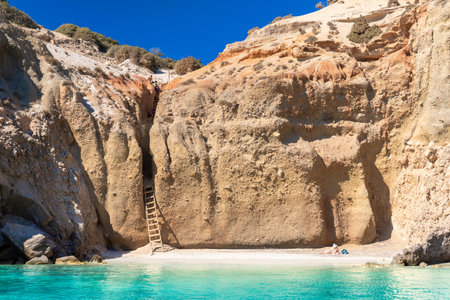 The famous Tsigrado beach with crystal clear waters and rocks. Great place for snorkeling. Milos island, Greeceの写真素材