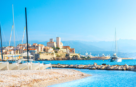 View of the city of Antibes, Provence, Cote dAzur, a popular travel destination in Europeの写真素材