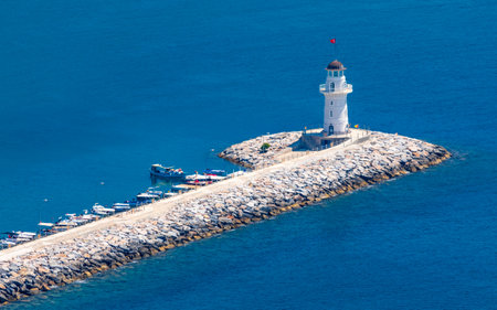 View of the lighthouse in Alanya on the mediterranean sea, Alanya,Turkeyの写真素材