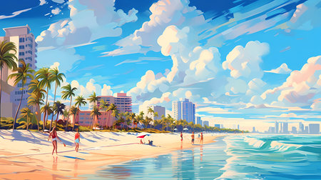 Illustration of a sunny day in an American resort townの素材