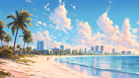 Illustration of a sunny day in an American resort townの素材