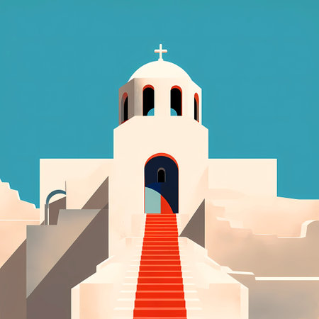 Illustration of a beautiful view of a greek village, Greeceの写真素材