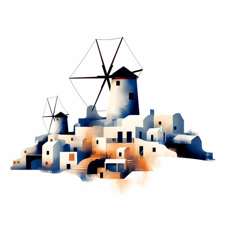 Illustration of a beautiful view of a greek village, Greece