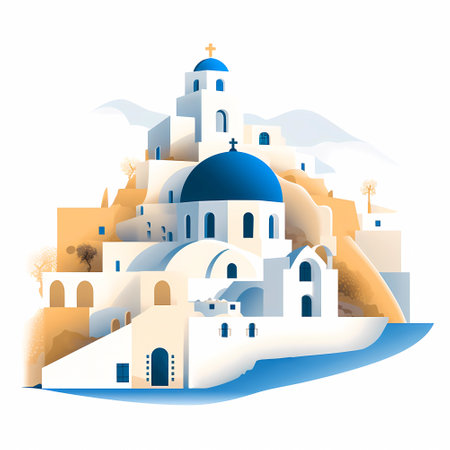 Illustration of a beautiful view of a greek village, Greeceの写真素材