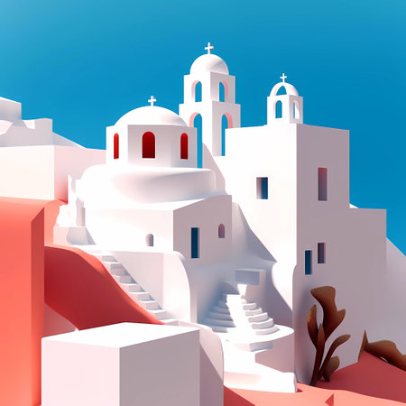 Illustration of a beautiful view of a greek villageの写真素材