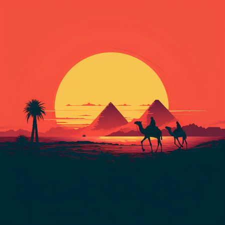 Illustration of a beautiful view of the Egyptian pyramids, Egypt. High quality illustrationの写真素材