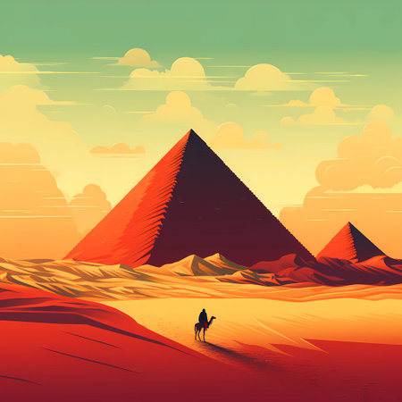 Illustration of a beautiful view of the Egyptian pyramids, Egypt. High quality illustration