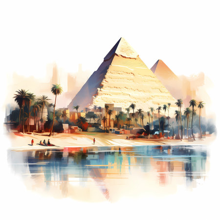 Illustration of a beautiful view of the Egyptian pyramids, Egypt. High quality illustrationの写真素材