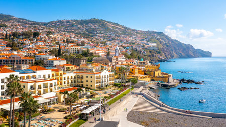 Panoramic view of the capital of Madeira island Funchal, Portugalの写真素材