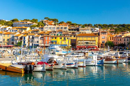 View of the town Cassis, Provence, South France, Europe, Mediterranean seaの写真素材