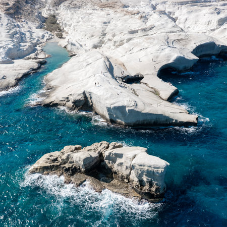 White chalk cliffs in Sarakiniko, Milos island, Cyclades, Greeceの写真素材