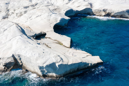 White chalk cliffs in Sarakiniko, Milos island, Cyclades, Greeceの写真素材
