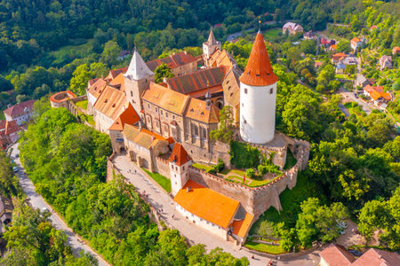 Beautiful view of the famous medieval royal castle Krivoklat in Central Bohemia, Czech Republicの写真素材