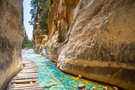 National Park Samaria Gorge, hiking trail. Crete, Greeceの写真素材