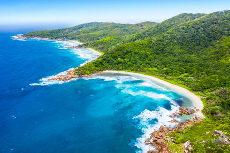 Anse Cocos - one of the most beautiful beach of Seychelles. La Digue Island, Seychellesの写真素材