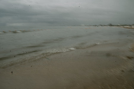 long exposure waves, Black Sea coast in cloudy weather, abstraction, long exposure