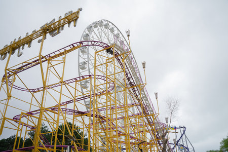 amusement park, high slides that increase adrenaline in the bodyの写真素材