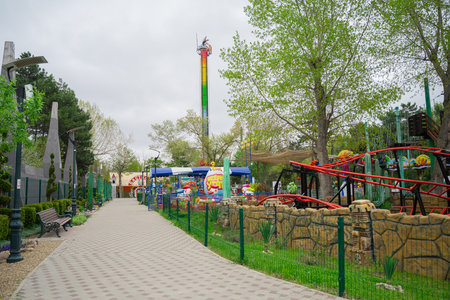city park with children's attractions, entertainment for childrenの写真素材