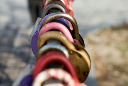 colorful castles, heart-shaped castles, wedding castles on the bridge, iron castles on the fenceの写真素材