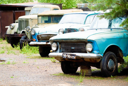 retro cars Soviet blue color