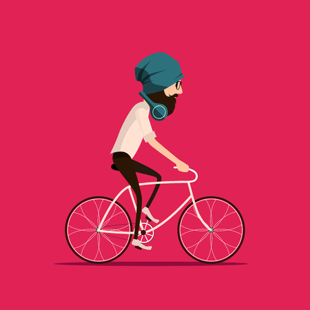 Hipster bearded man in a hat riding vintage bicycleのイラスト素材