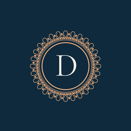 Luxury logo vintage thin line template concept pictogram. Floral calligraphic elegant ornament linear emblem. Premium quality retro fashion outline sign vector illustration.のイラスト素材