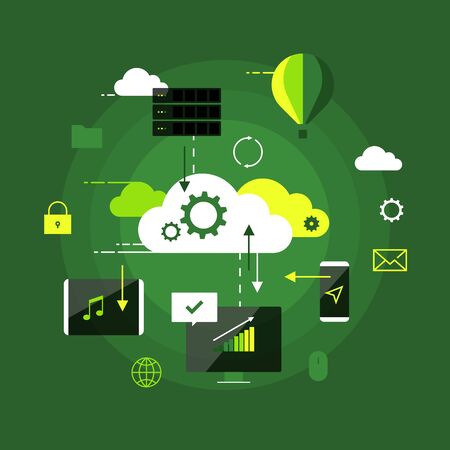 Cloud computing presentation infographic concept. Internet web technology interactive process in flat design style.のイラスト素材