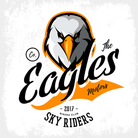 Vintage furious eagle bikers gang club vector logo concept isolated on white background. Street wear mascot badge design. Premium quality wild bird emblem t-shirt tee print illustration.のイラスト素材
