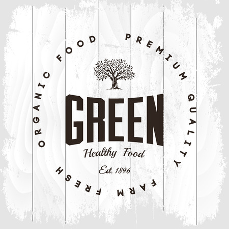 Organic natural and healthy farm fresh food retro emblemのイラスト素材