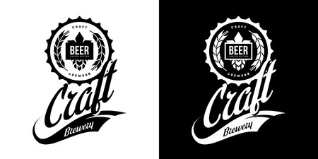 Modern craft beer drink isolated vector logo sign branding for brewery, pub, brewhouse or bar. Premium quality hop logotype tee print badge illustration. Brewing fest fashion t-shirt emblem design set.のイラスト素材